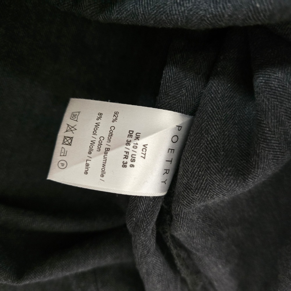 Poetry Gray Herringbone Cotton Wool Shirt Dress Midi Pockets US 6 UK 10 VC77 - Picture 4 of 7